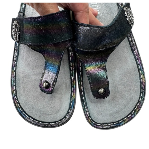 Alegria Carina Blue Rainbow Leather Thong Platform Sandal - Picture 3 of 11